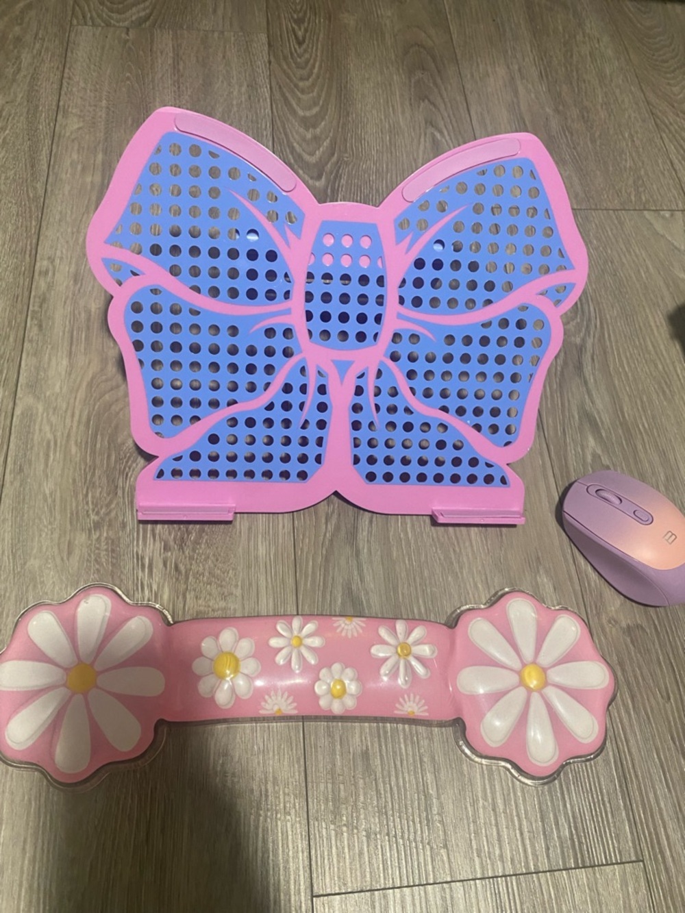Pink and Purple 3pc Set for Laptop. Laptop stand, wireless mouse and Wrist Rest